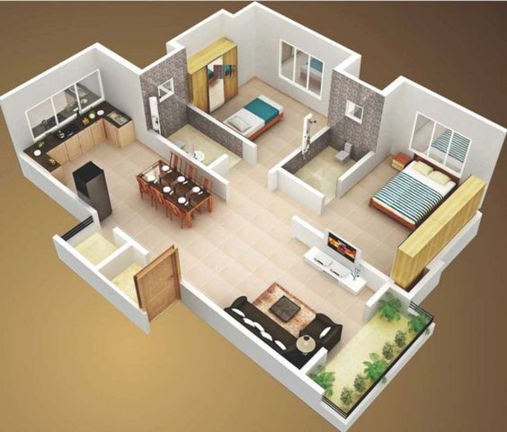 Thiết kế nội thất căn hộ chung cư 70m2 2 phòng ngủ 2 nhà vệ sinh