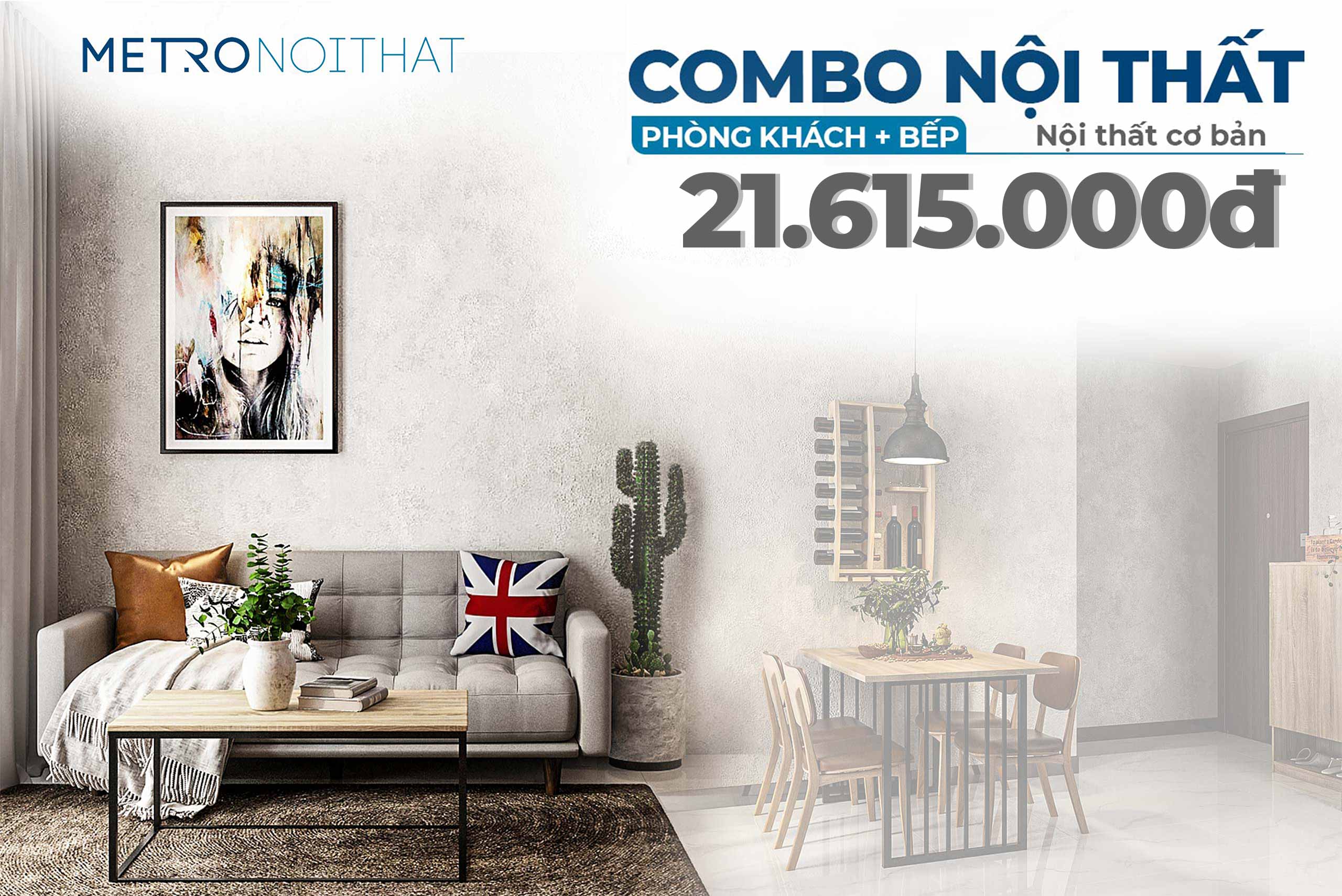 Combo nội thất Khách - Bếp 33m2 phong cách Công nghiệp – EC1PNCNK