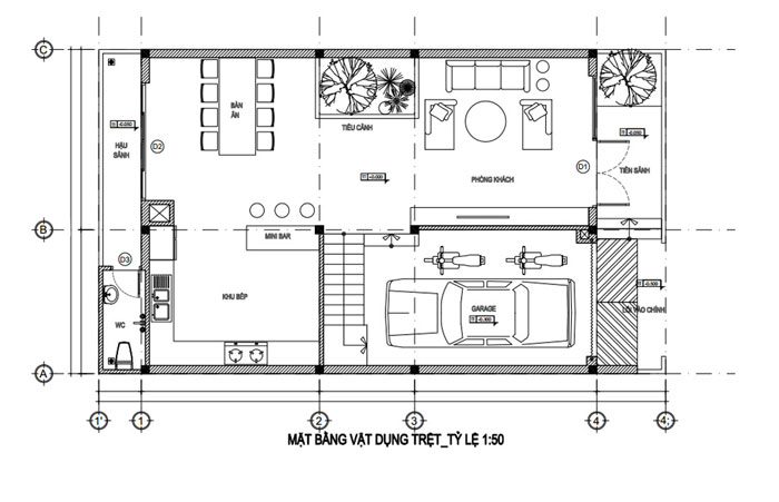 Mặt băng công năng của biệt thự 4 tầng mặt tiền 8m