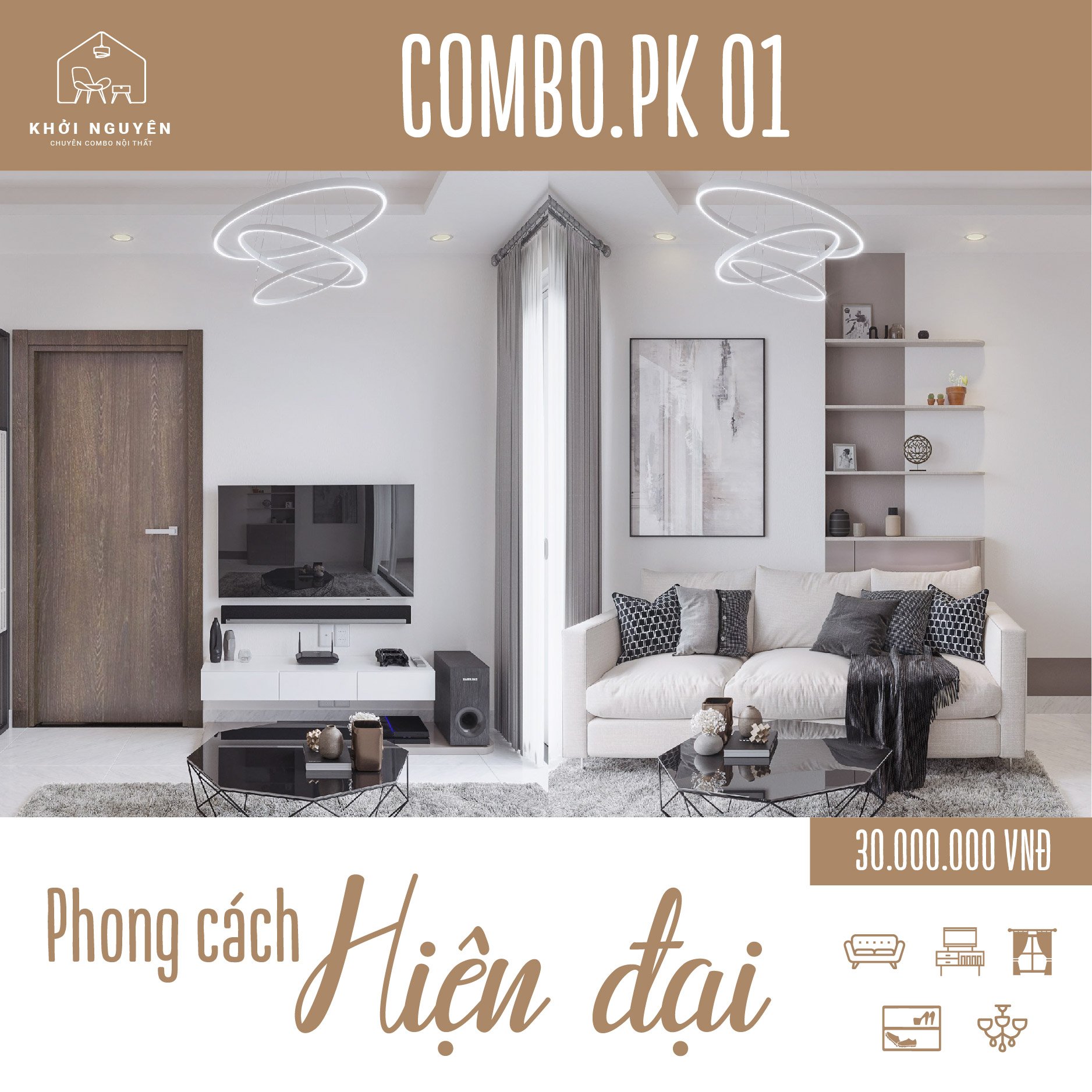 Combo Phòng Khách Phong Cách Hiện Đại CBPK - 01 | Qi Concept