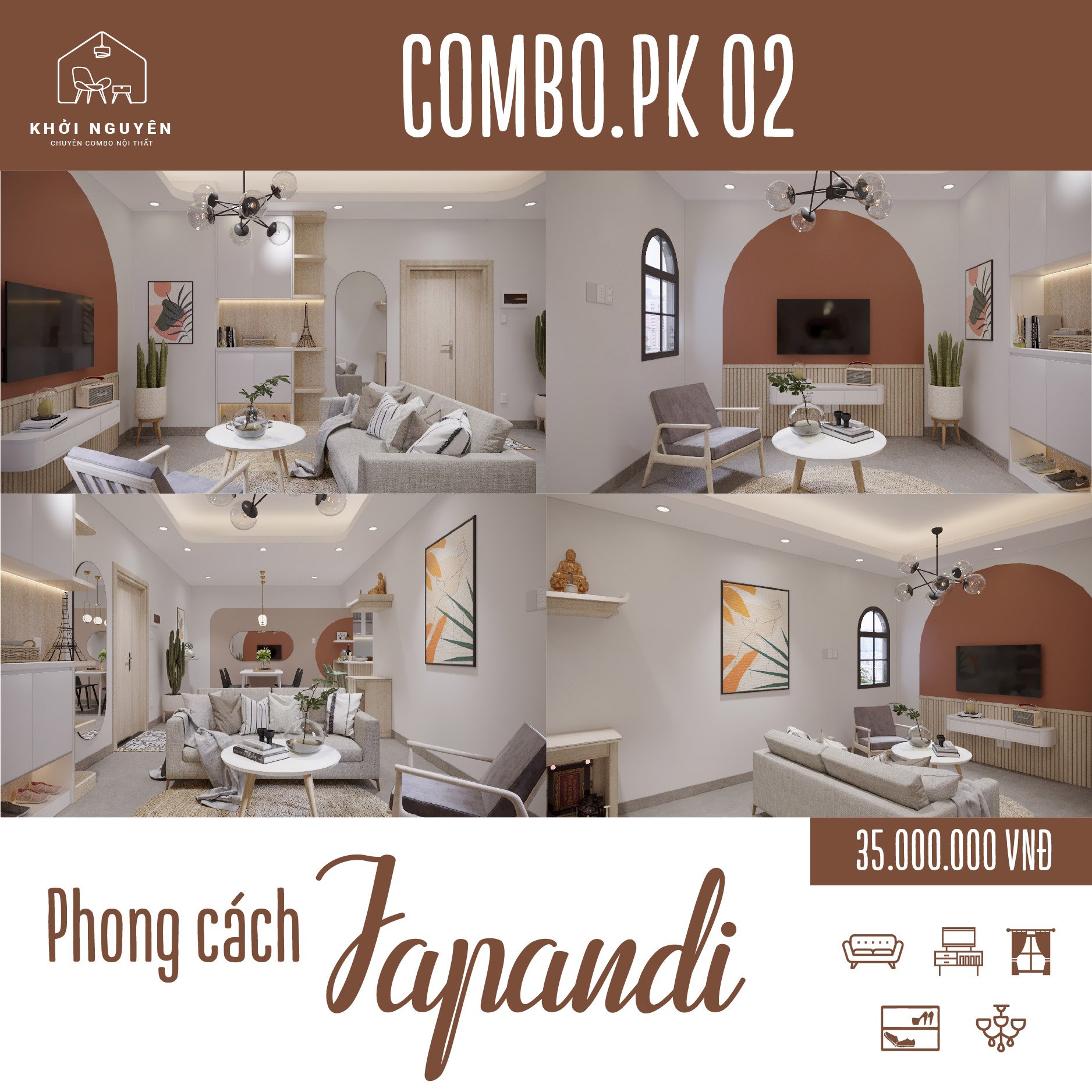 Combo Phòng Khách Phong Cách Japandi | CBPK - 02 | Qi Concept