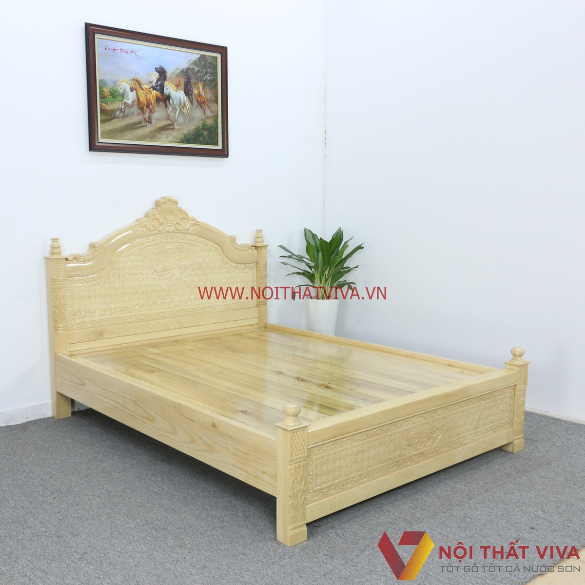 Giường Ngủ Gỗ Sồi Nga Vạt Phản Tân Cổ Điển Chạm Hoa Văn Đẹp Giá Rẻ