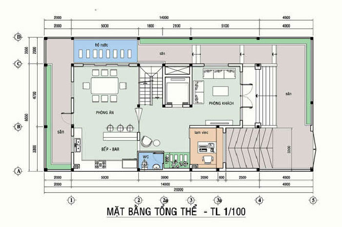 Mặt bằng tầng 1 mẫu biệt thự 4 tầng 8x14m