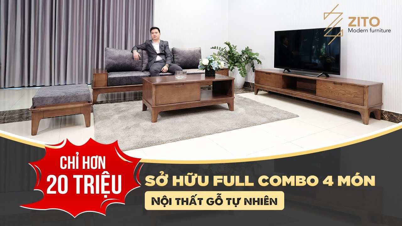 Siêu tiết kiệm với Combo nội thất gỗ tự nhiên phòng khách chân trụ ...