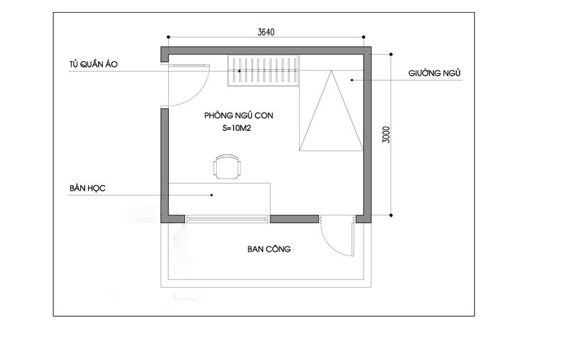 Bản vễ mẫu thiết kế phòng ngủ 10m2 siêu đẹp