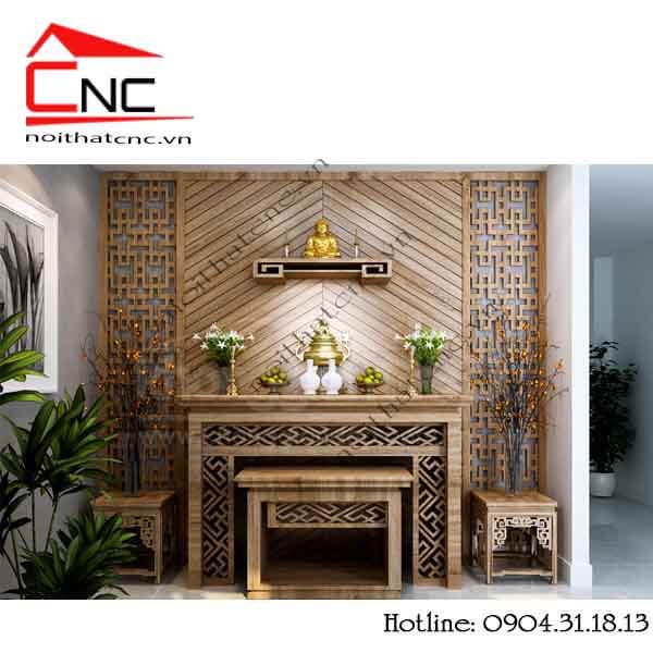 Trang trí gỗ ốp tường phòng thờ đẹp hiện đại – Vách ngăn cnc